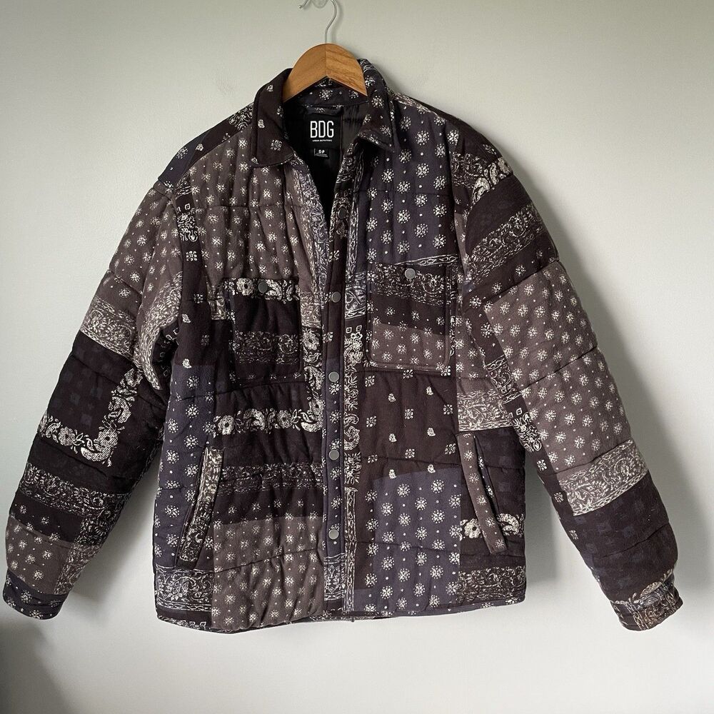 BDG Urban Outfitters Boho Bandana Quilted Shirt Jacket Shacket Blue Black Size S
